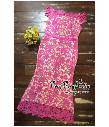 Beauty in Pink Lace Bardot Dress