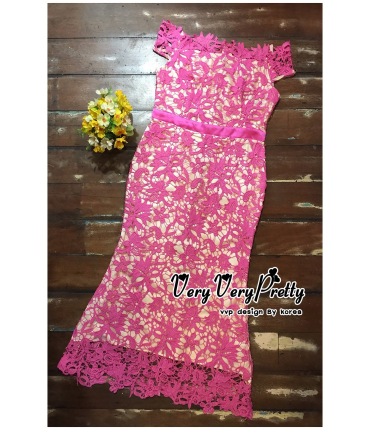 Beauty in Pink Lace Bardot Dress