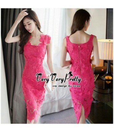 Hot Pink Crochet Bodycon Dress