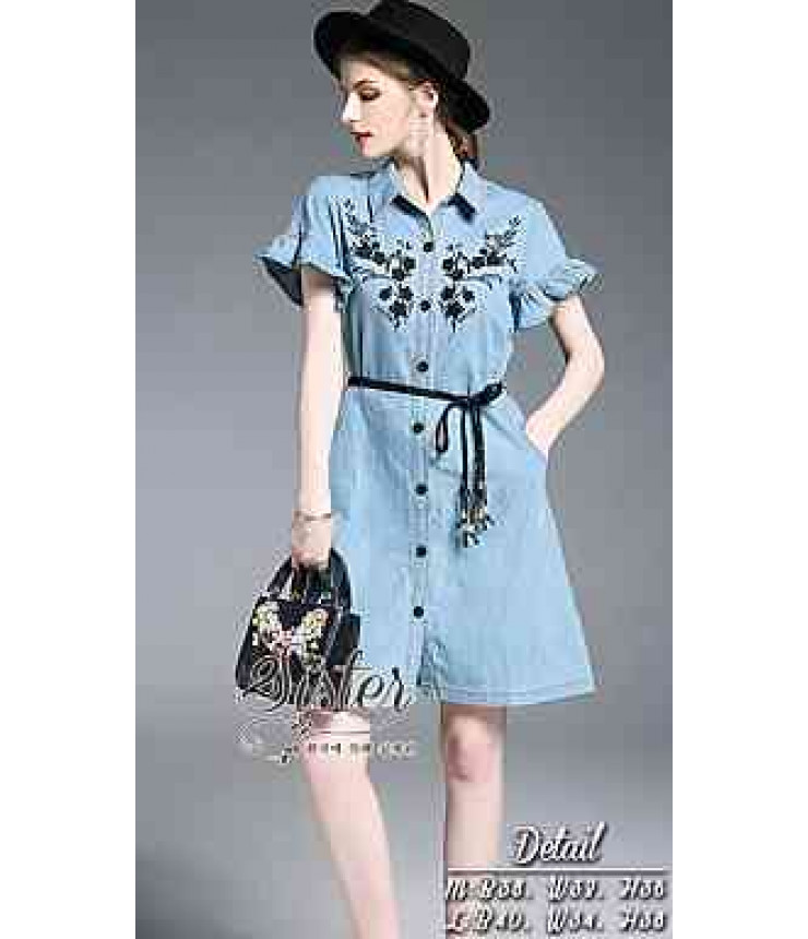 Light Blue Front Button Dress