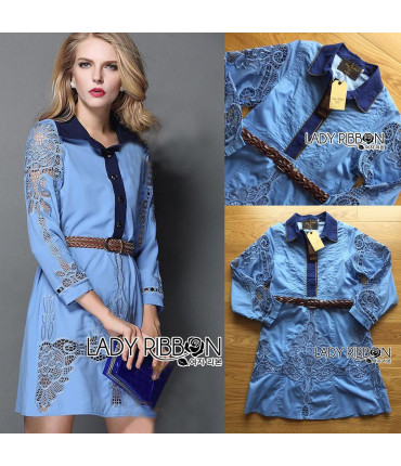 Formal & Classy Blue Shirt Dress