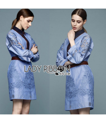 Formal & Classy Blue Shirt Dress