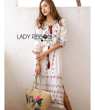 Boho Tie Up Neck Drop Waist Dress