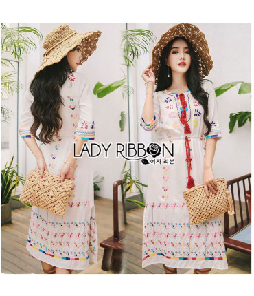 Boho Tie Up Neck Drop Waist Dress