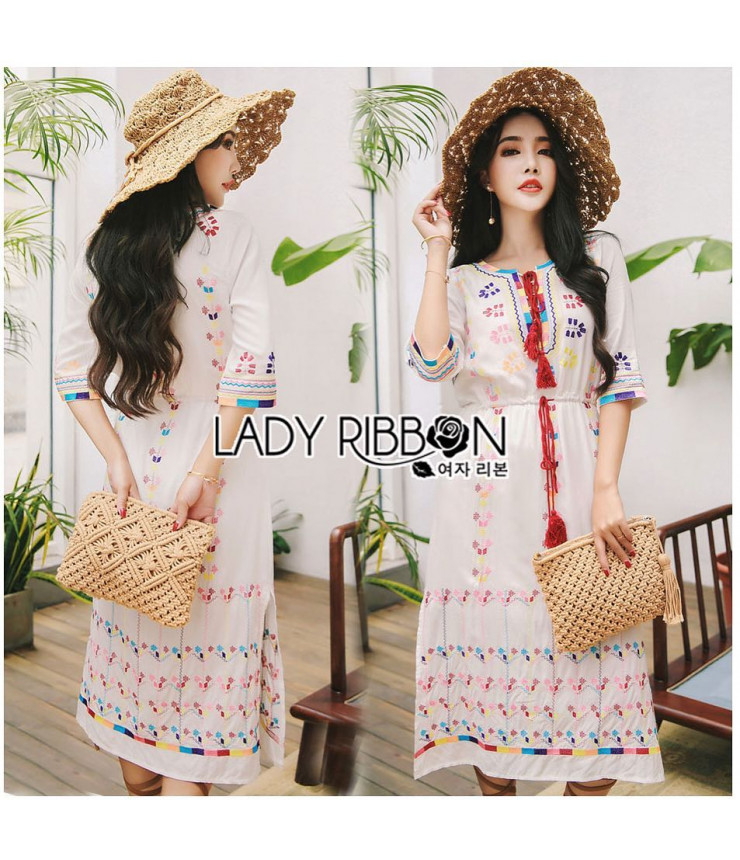 Boho Tie Up Neck Drop Waist Dress