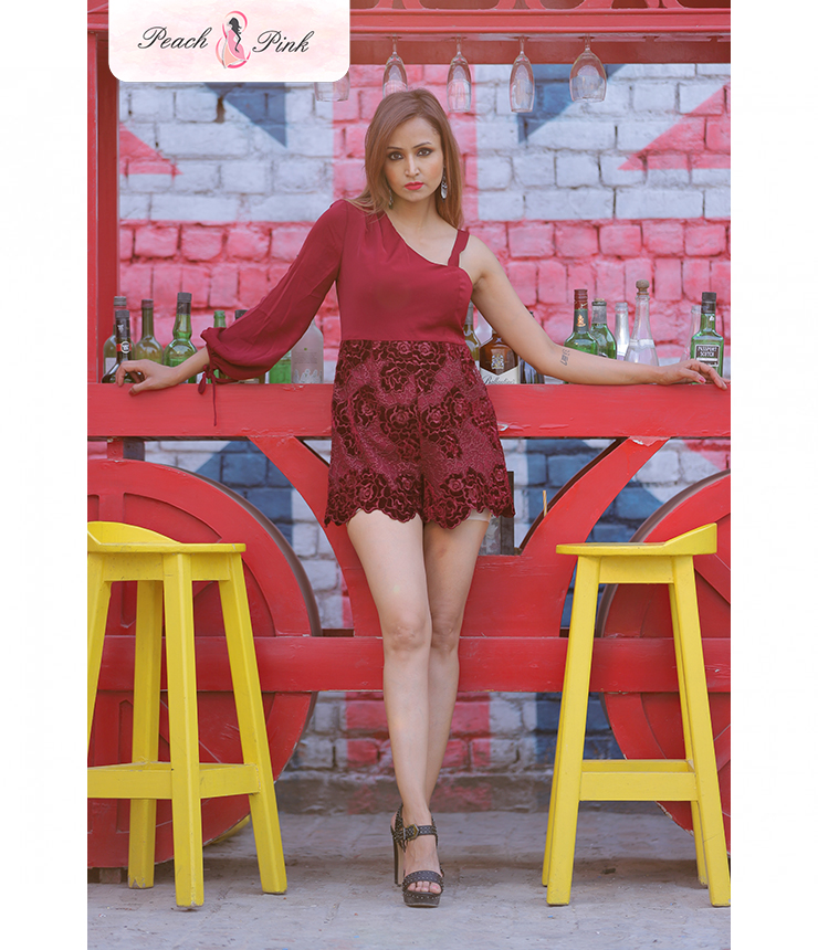 Biking through Effortless Red Micro Playsuit