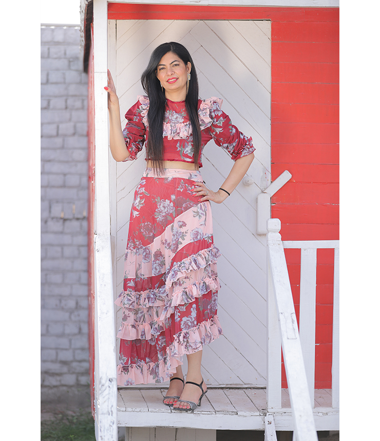 Glazed eyes Asymmetric flared Floral Co-Ord Set