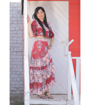 Glazed eyes Asymmetric flared Floral Co-Ord Set