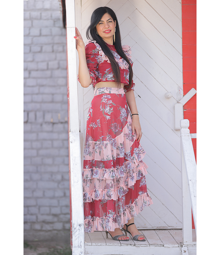Glazed eyes Asymmetric flared Floral Co-Ord Set