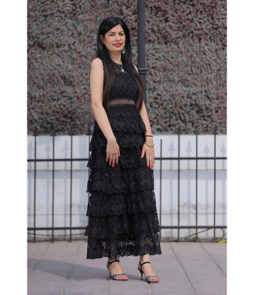 Feel the flow Ruffled Black Long Dress