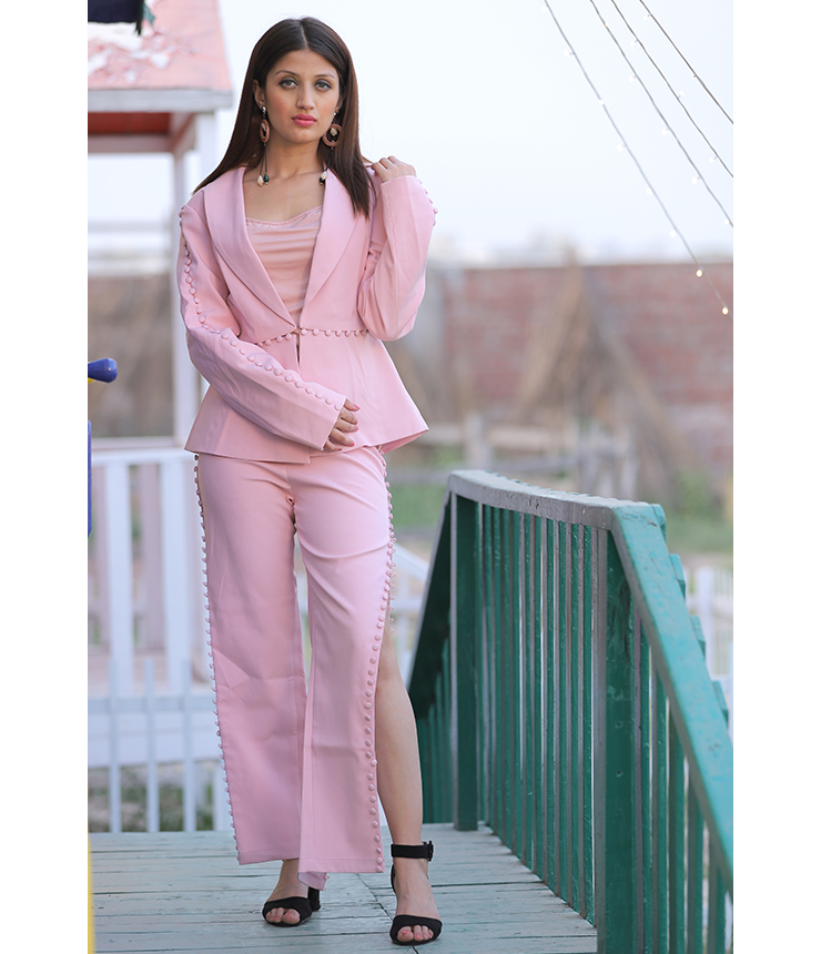  Jazz it up Pink Blazer and tape button pants Set