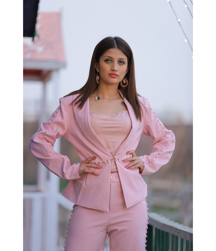  Jazz it up Pink Blazer and tape button pants Set
