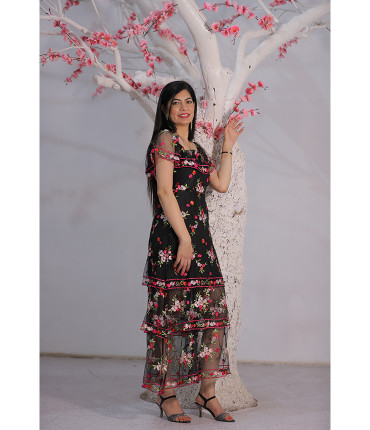Retro chick Red Black Floral Dress