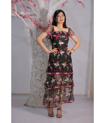 Retro chick Red Black Floral Dress