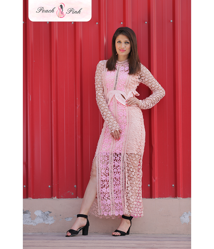 Cutout Crochet pale pink Maxi dress