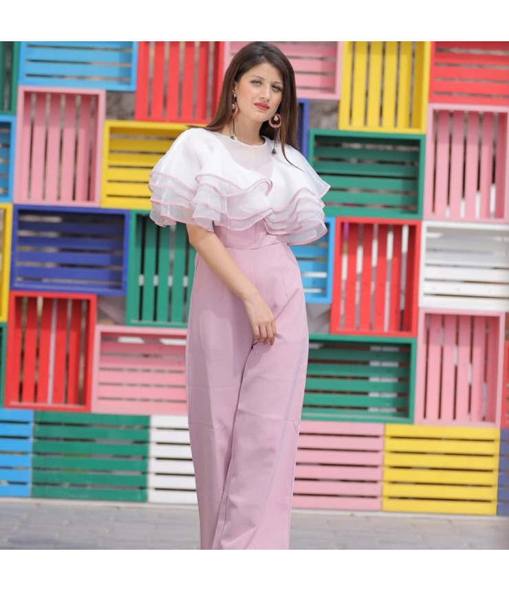 Too cool to handle White Pink Ultraposh Jumpsuit 